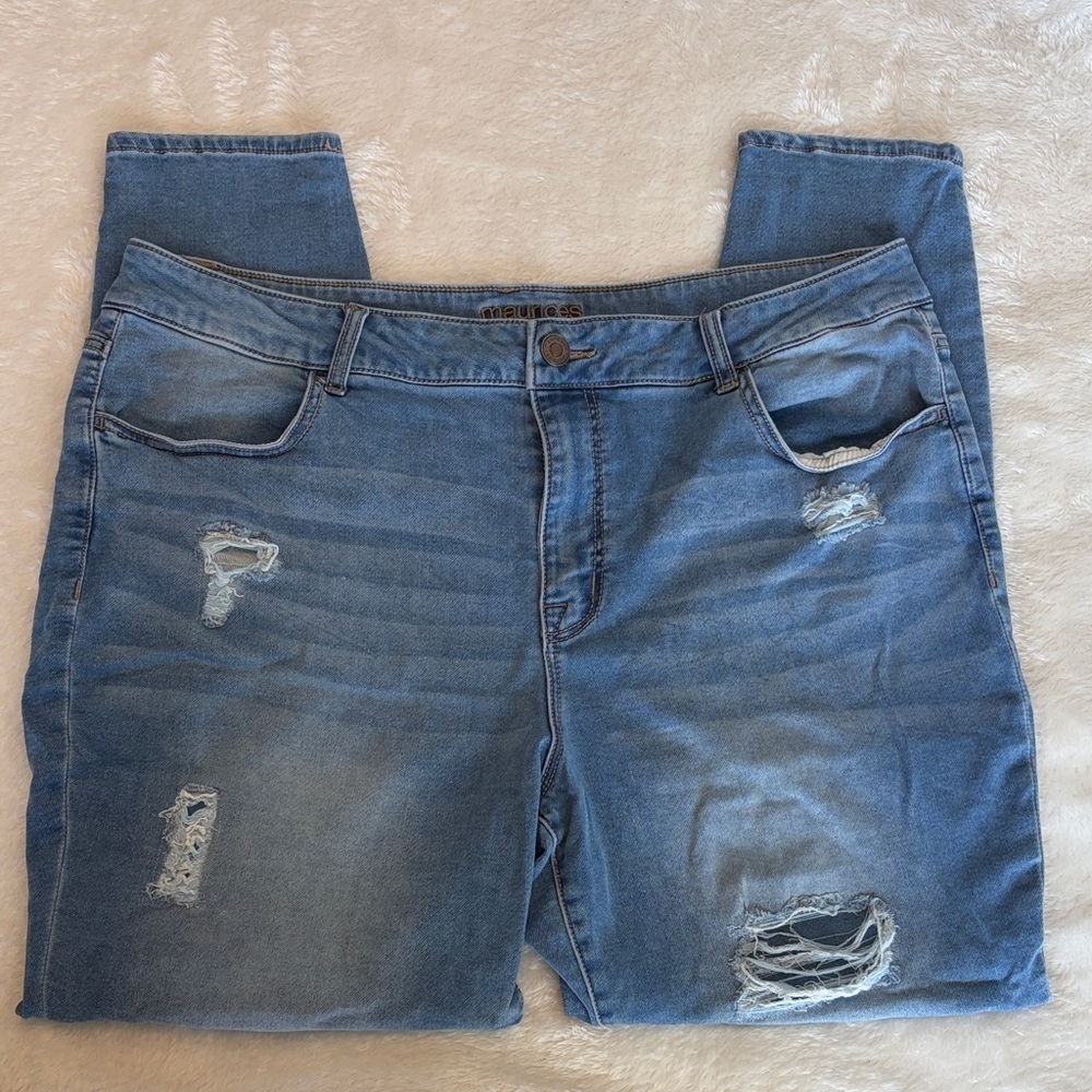 Maurices Light Blue Distressed High Rise Skinny Jeans | Size XL Short